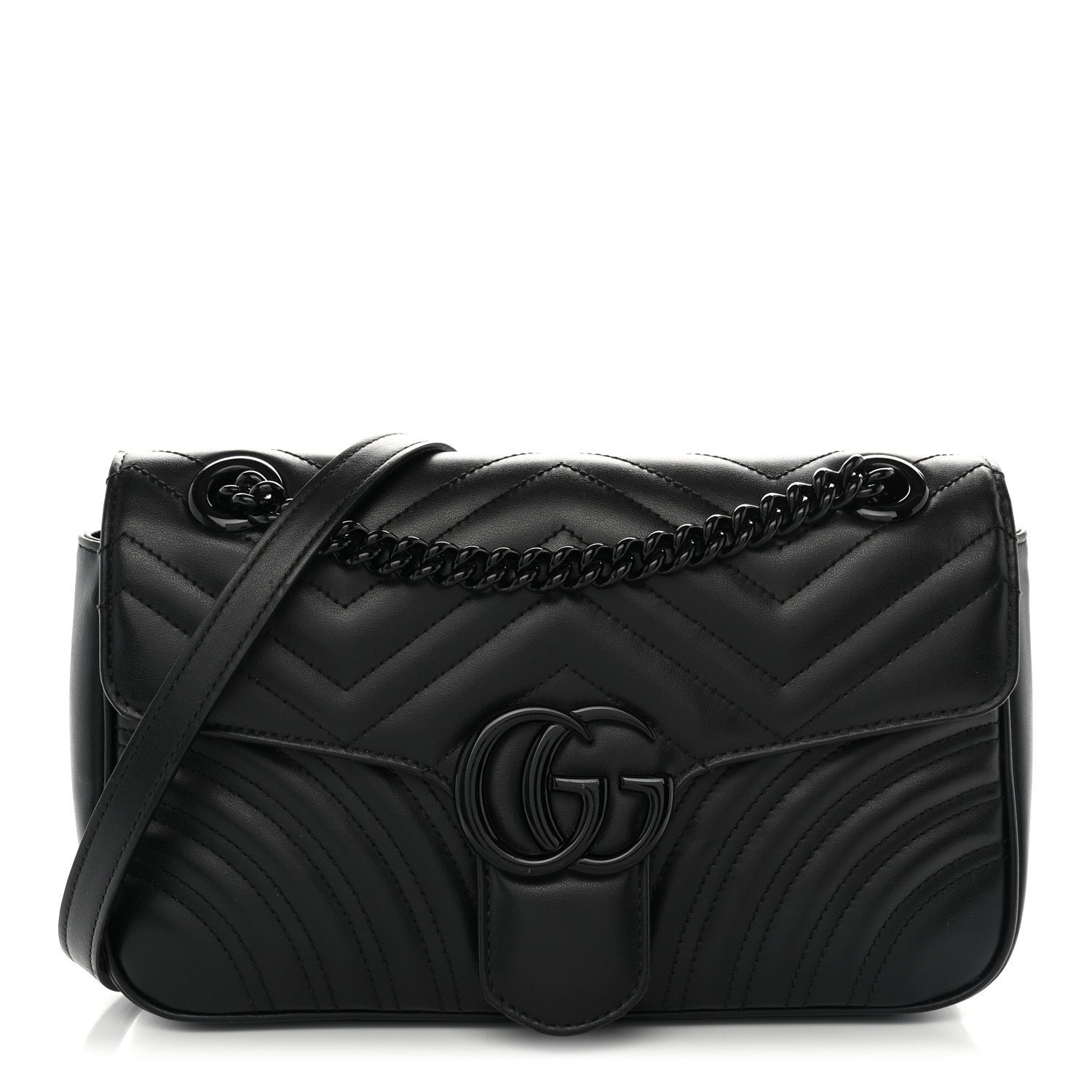 Gucci Calfskin Matelasse Monochrome Small GG Marmont Shoulder Bag Black