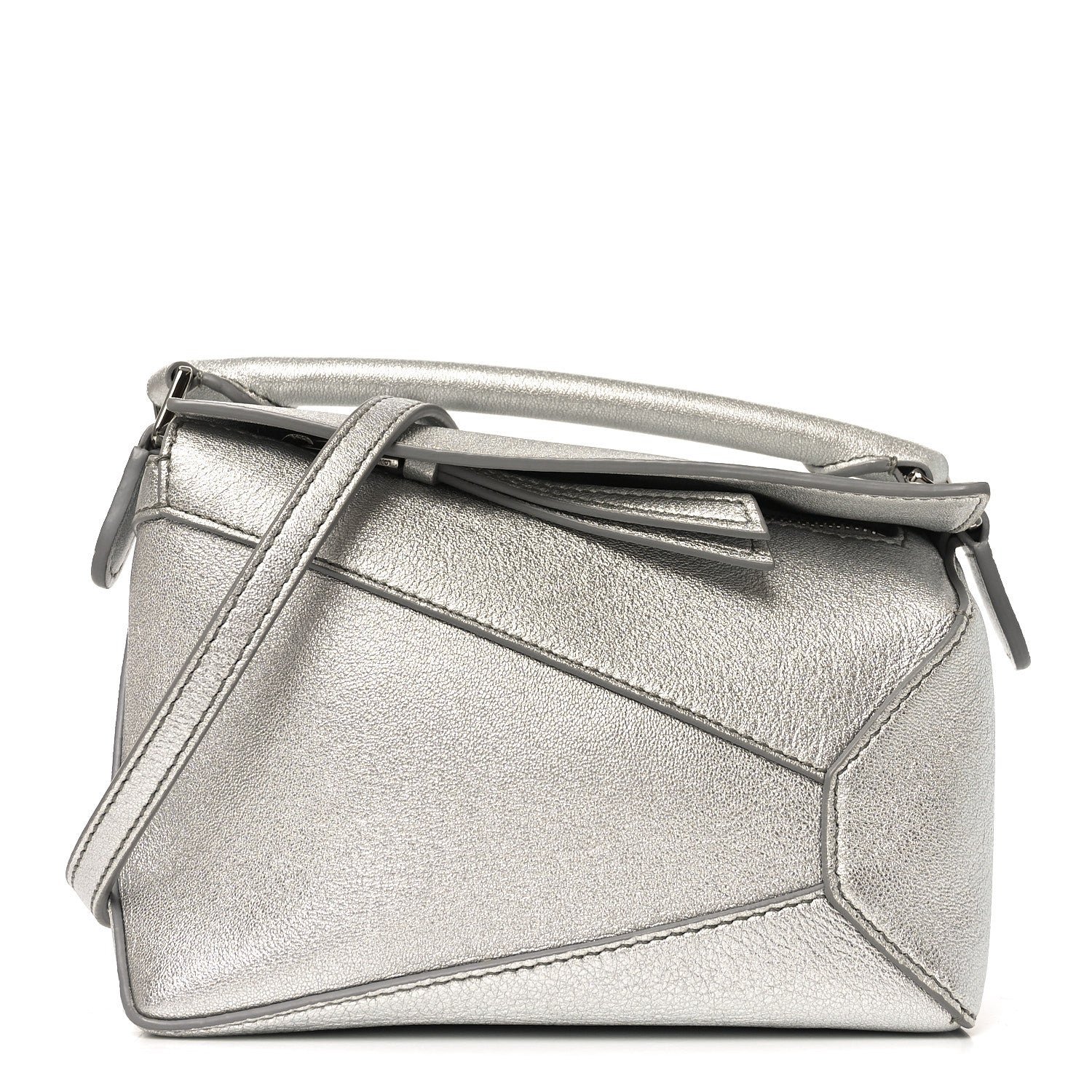 Loewe Laminated Lambskin Mini Puzzle Edge Bag Silver