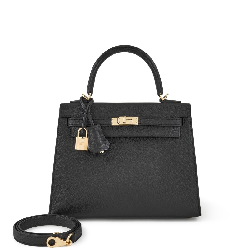 Hermes Black Epsom Kelly 25 Sellier Gold Hardware, 2022