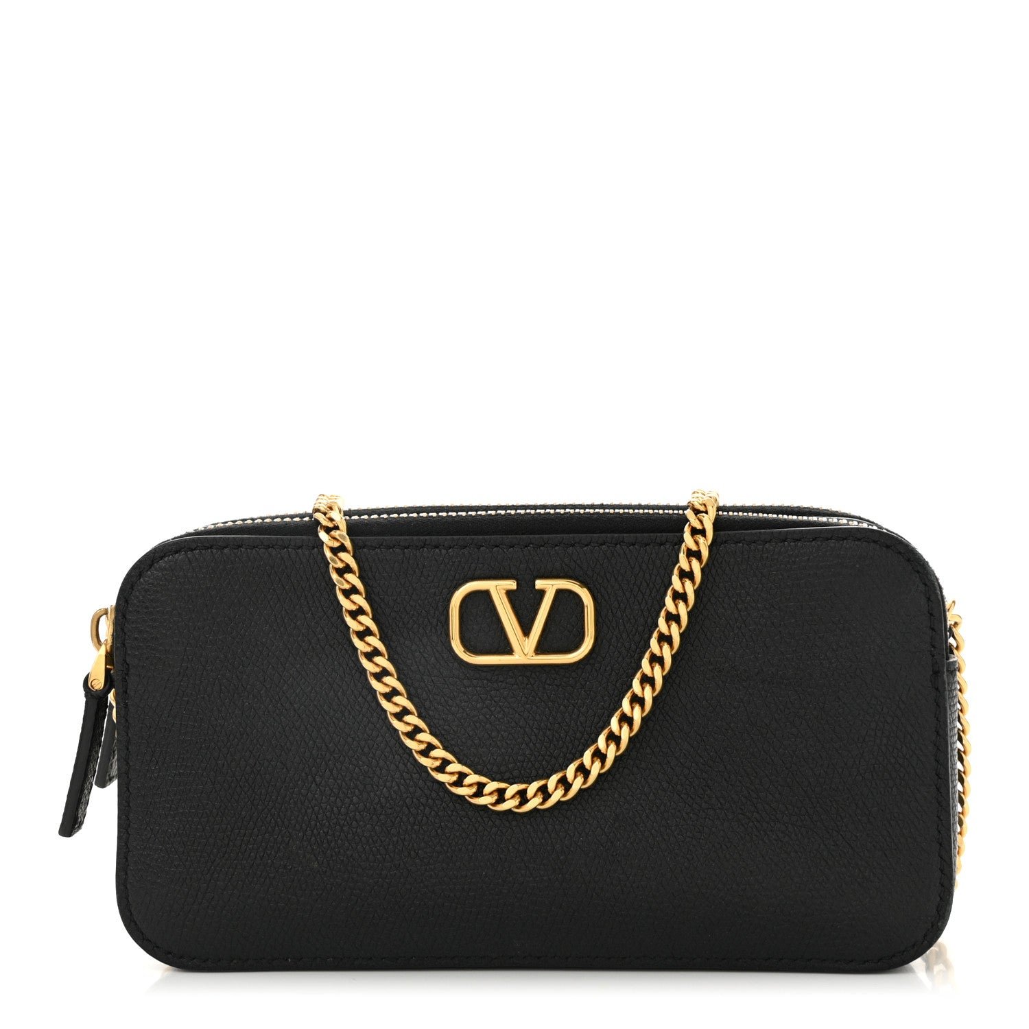 Valentino Garavani Grainy Calfskin VLogo Double Zip Camera Crossbody Bag Black