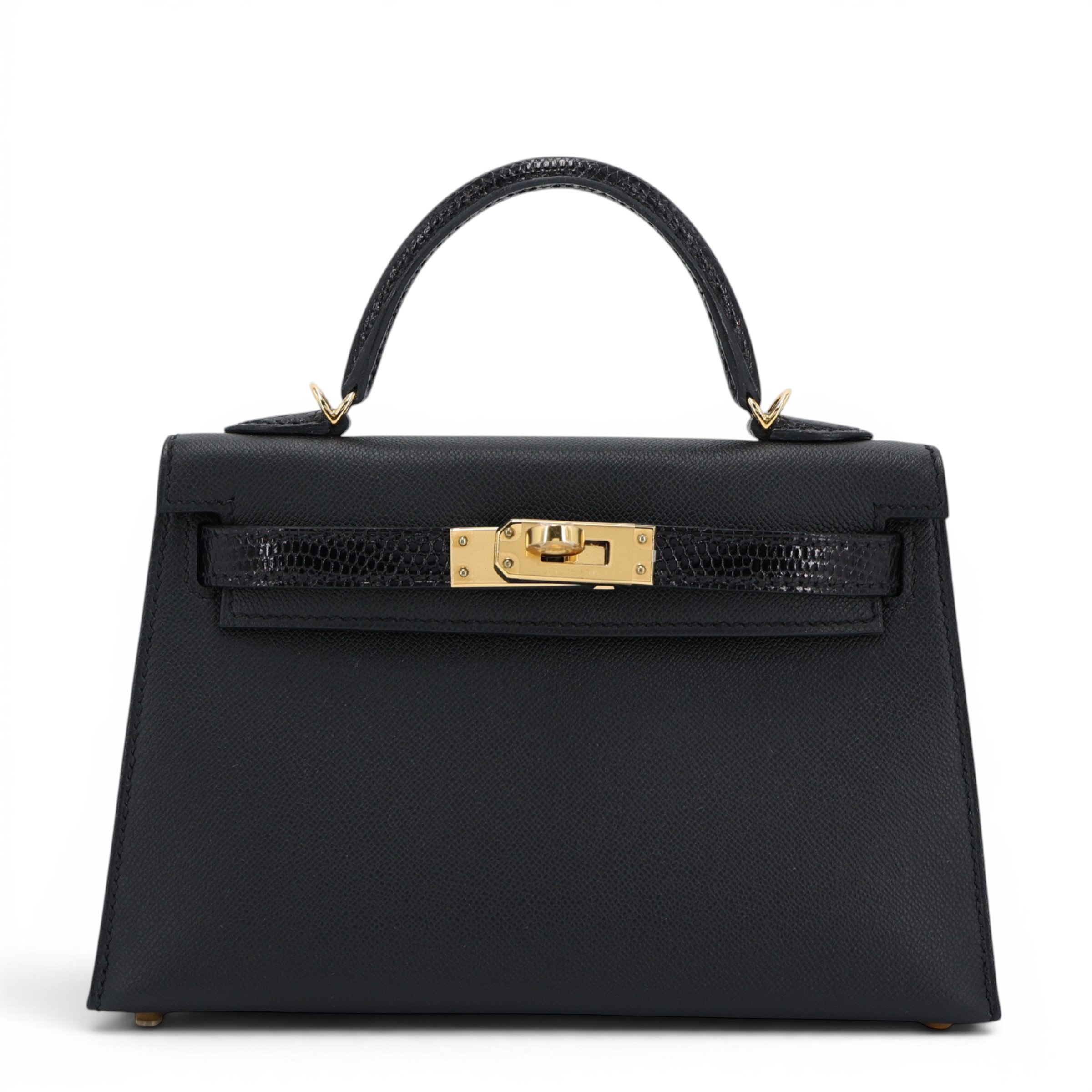 Unused ( Rank NS ) HERMÈS Mini Kelly II Touch Noir (89) Madame Lizard Gold hardware W (2024)