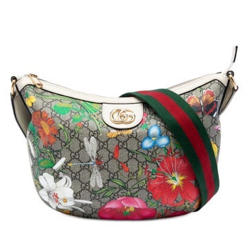 Small GG Supreme Web Ophidia Flora Half Moon Crossbody