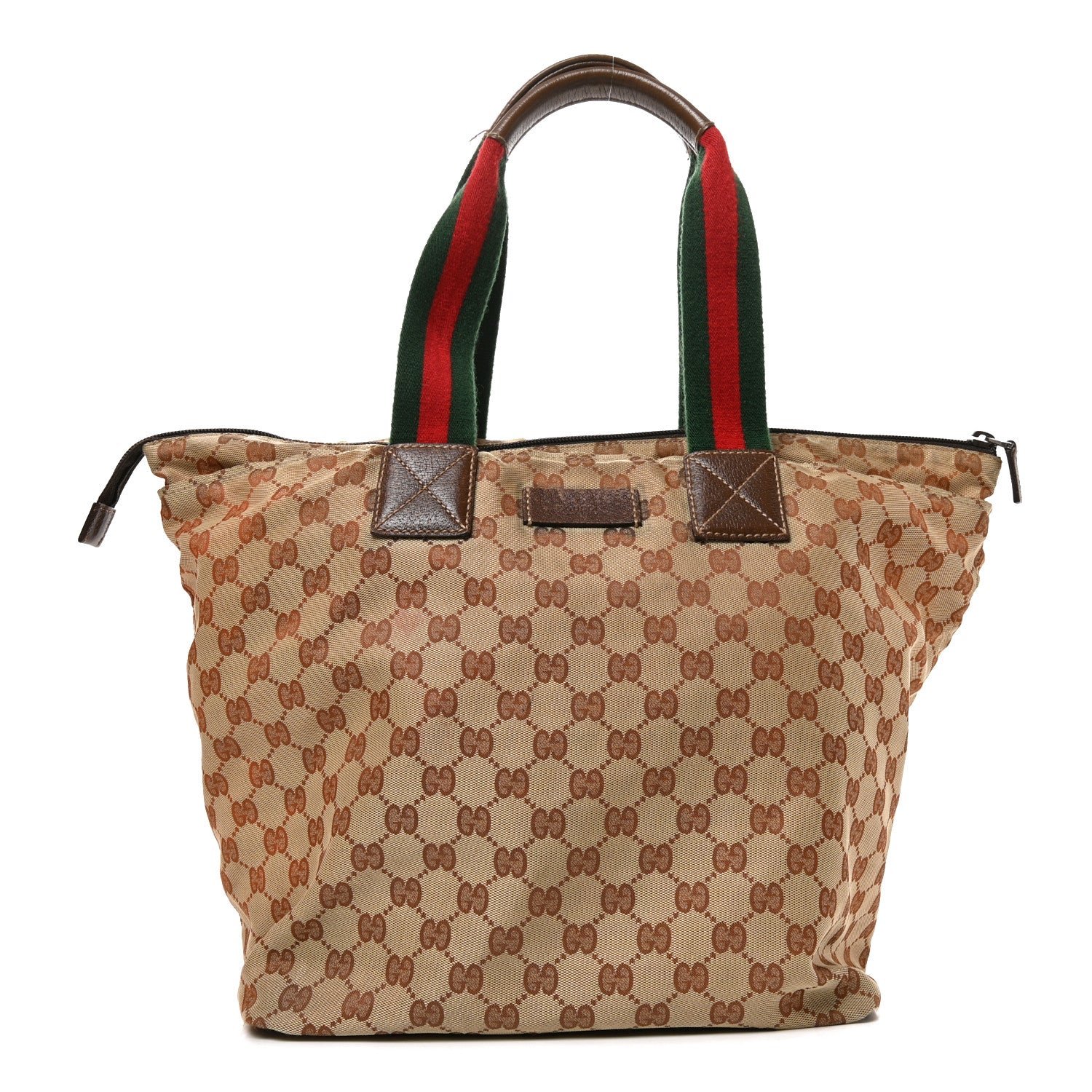 Gucci Monogram Large Web Handle Bucket Tote Dark Brown