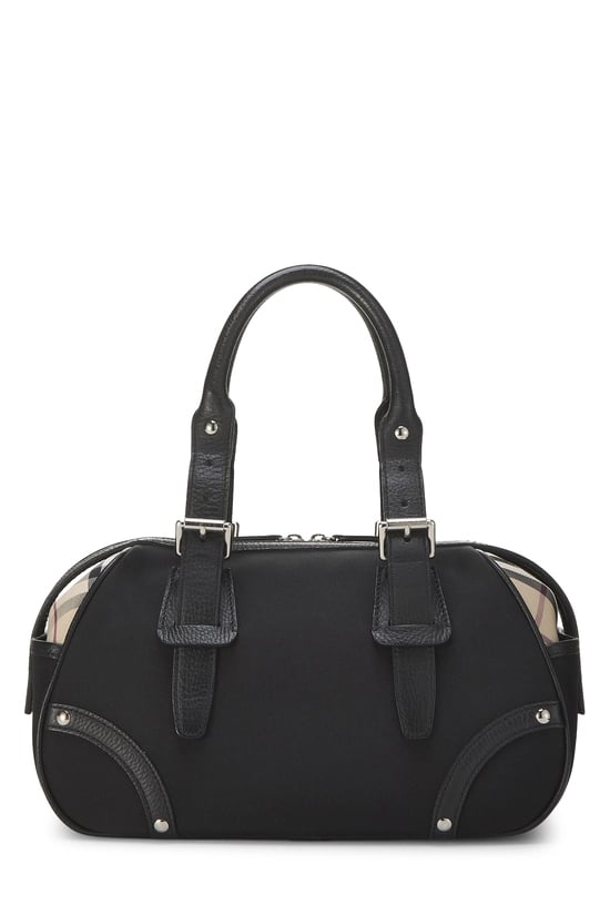 Black Check Nylon Bowler Handbag