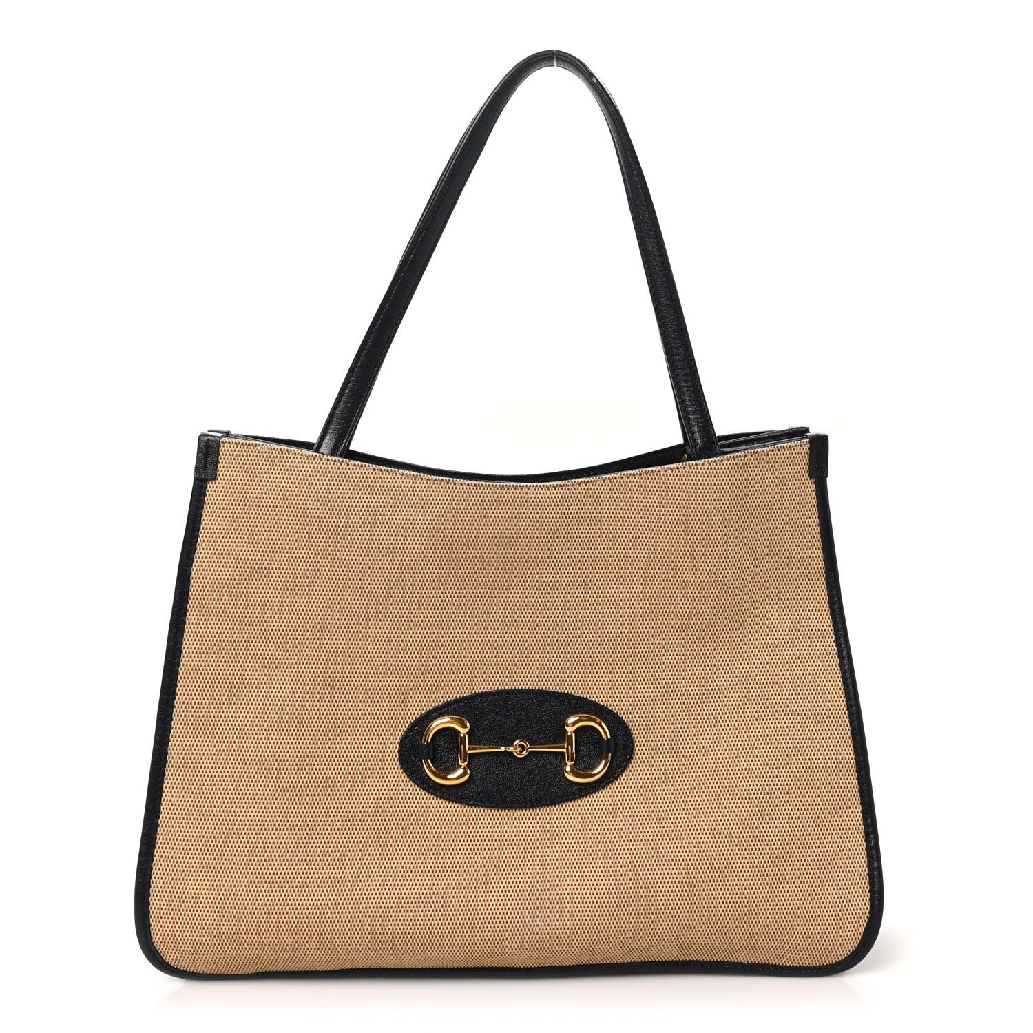 Gucci Vintage Rice Canvas Calfskin Horsebit 1955 Tote Bag Beige Blue