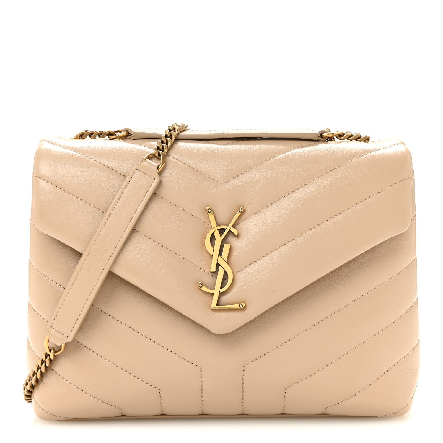 Saint Laurent Calfskin Y Quilted Monogram Small Loulou Crossbody Bag Dark Beige