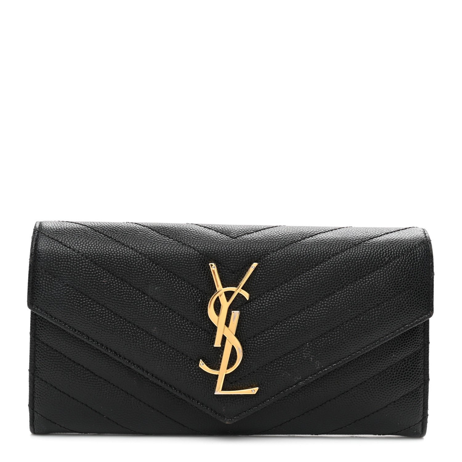 Saint Laurent Grain De Poudre Matelasse Chevron Monogram Flap Wallet Black