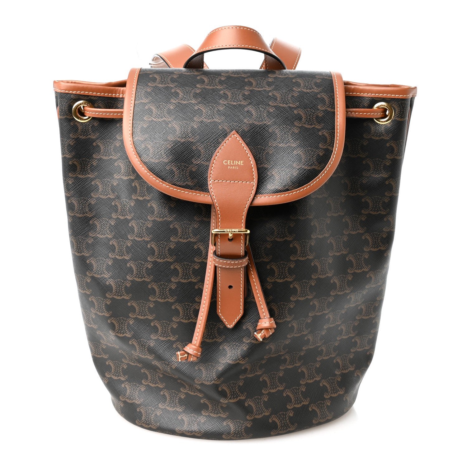 Celine Triomphe Canvas Calfskin Folco Backpack Tan