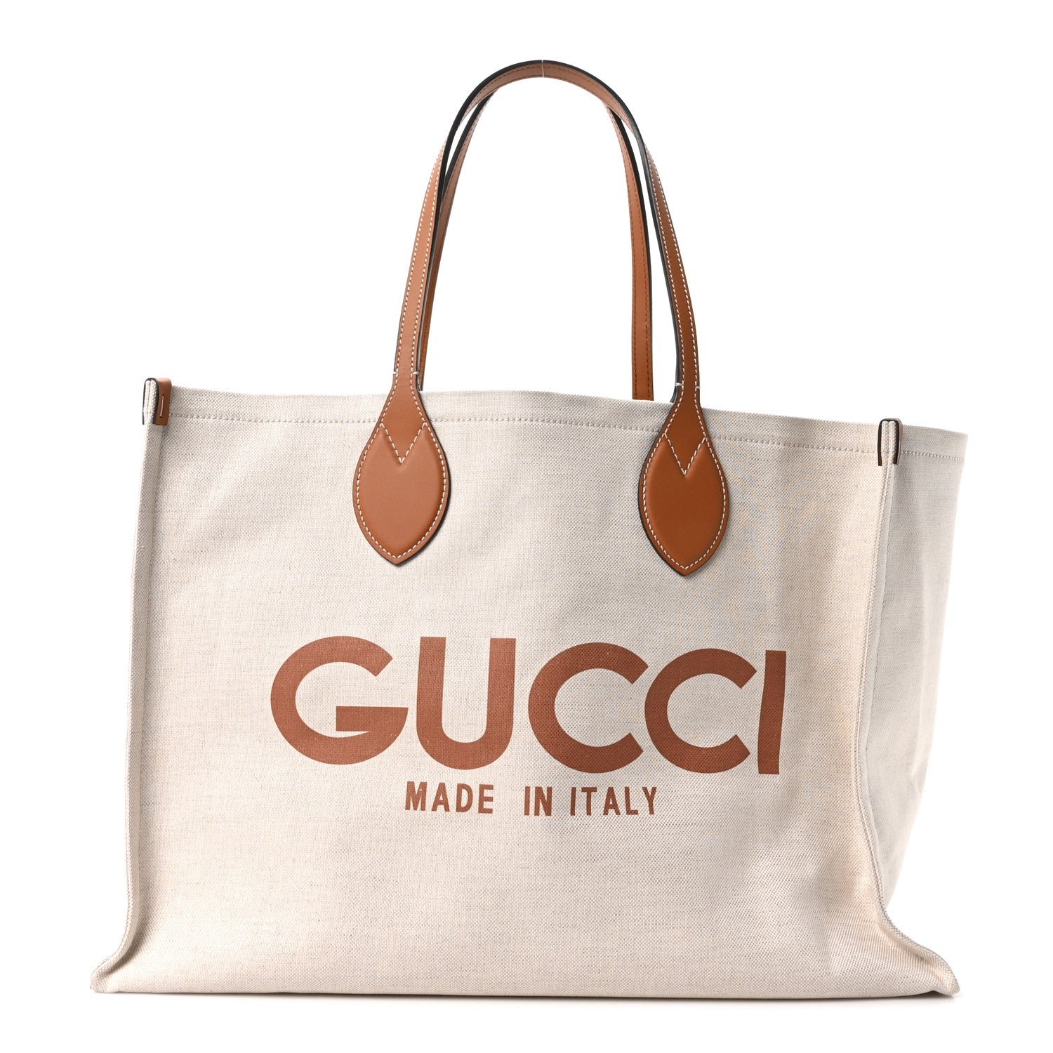 Gucci Canvas Calfskin Logo Maxi Tote Bag Beige Light Brown
