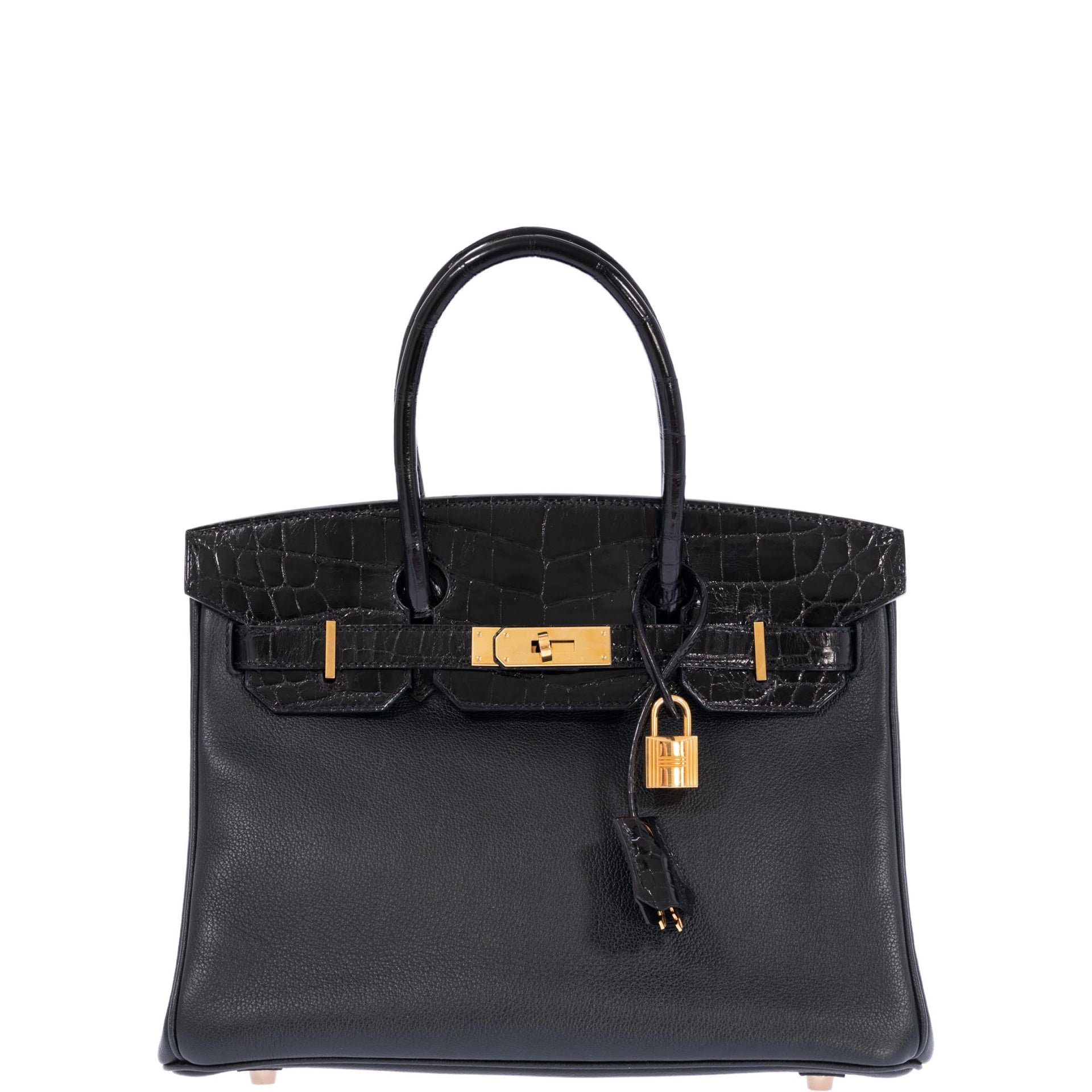 Hermes Hermès Birkin 30 Touch Black Shiny Niloticus Crocodile and Novillo Gold Hardware