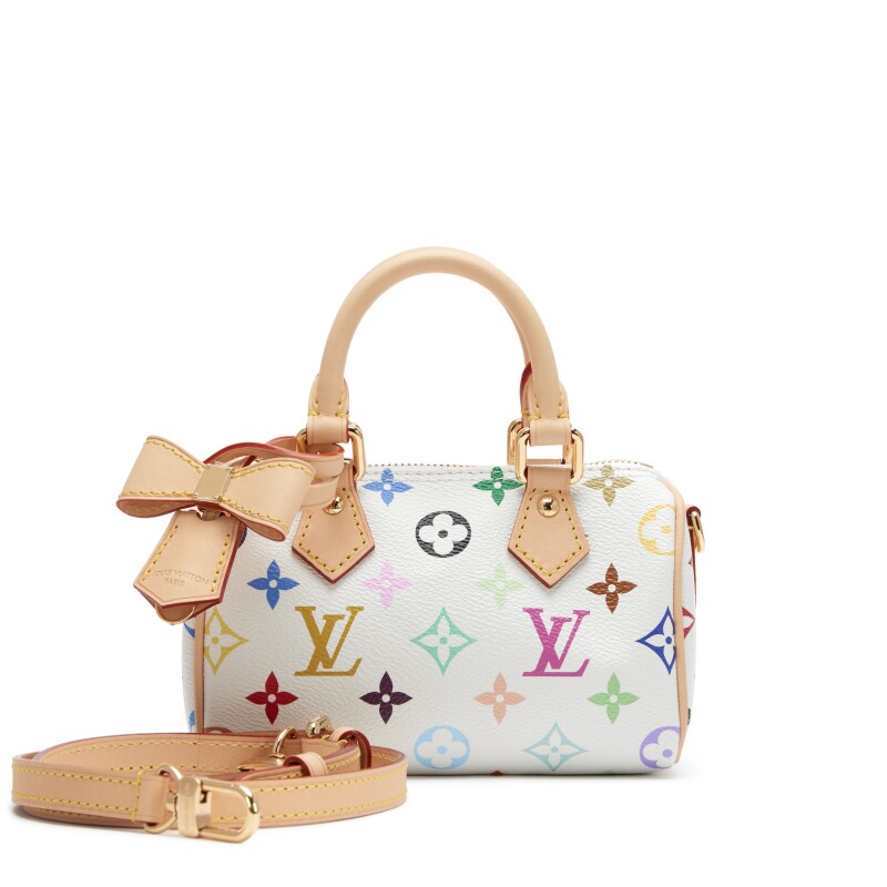 Louis Vuitton Takashi Murakami White Multicolore Monogram Coated Canvas Nano Speedy Gold Hardware, 2025