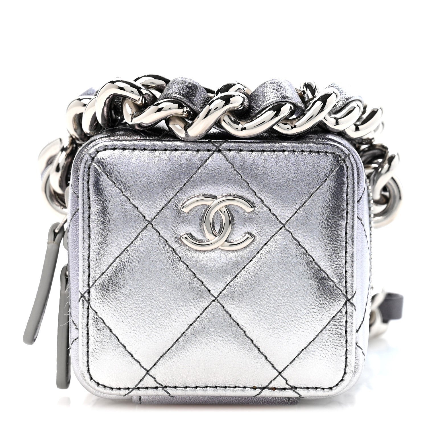 Chanel Gradient Metallic Lambskin Quilted Coco Punk Cube Clutch With Chain Silver Black