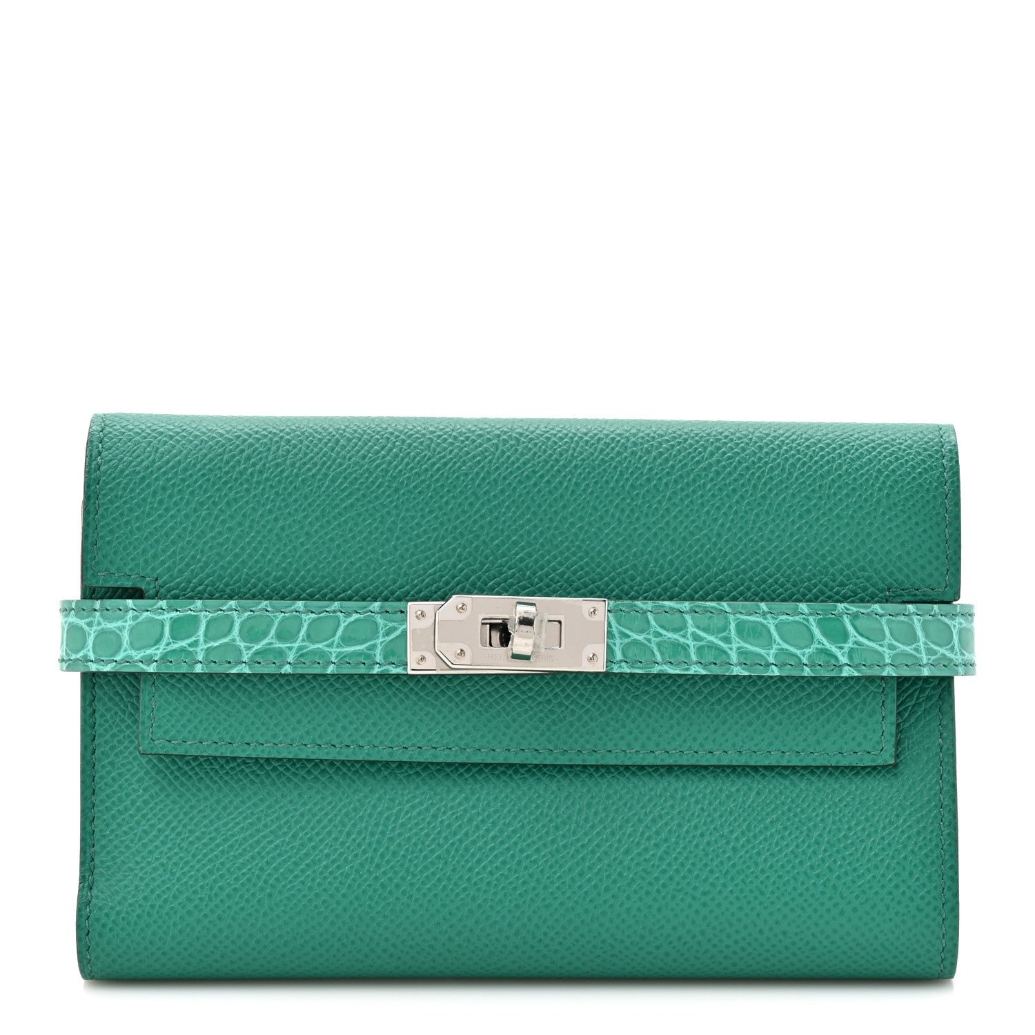 Hermes Epsom Shiny Alligator Kelly Medium Wallet Vert Jade