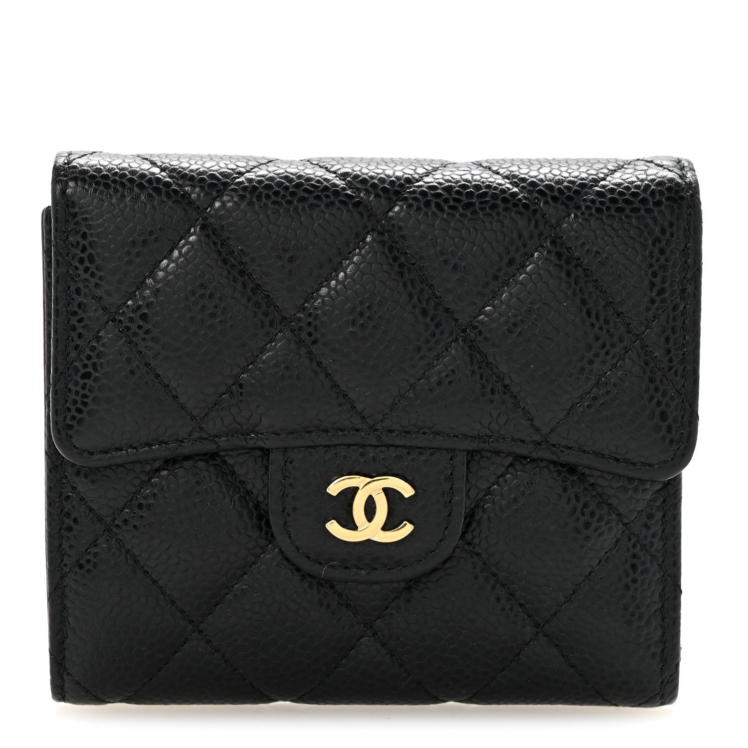 Chanel Caviar Quilted Compact Flap Wallet Black