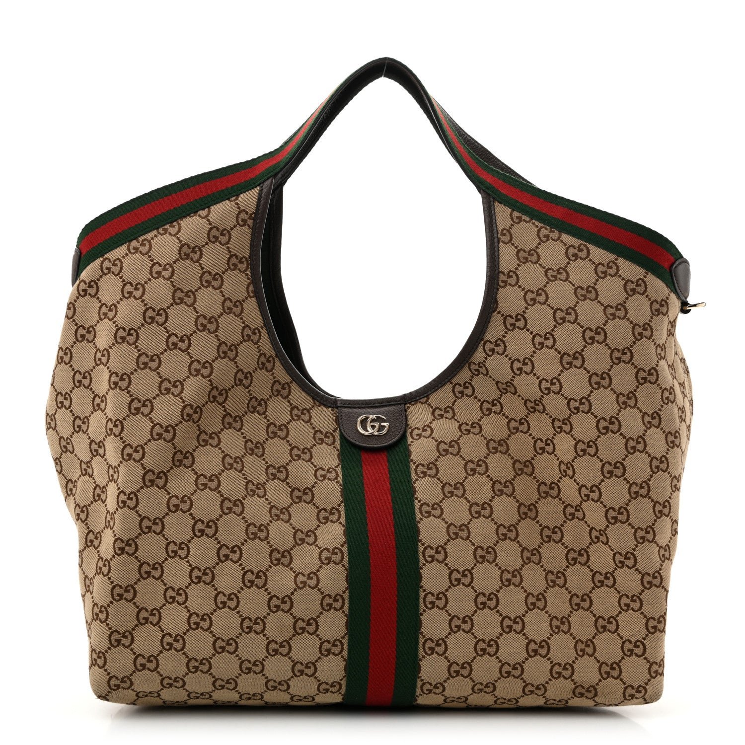 Gucci GG Monogram Web Large Giglio Tote Beige Brown