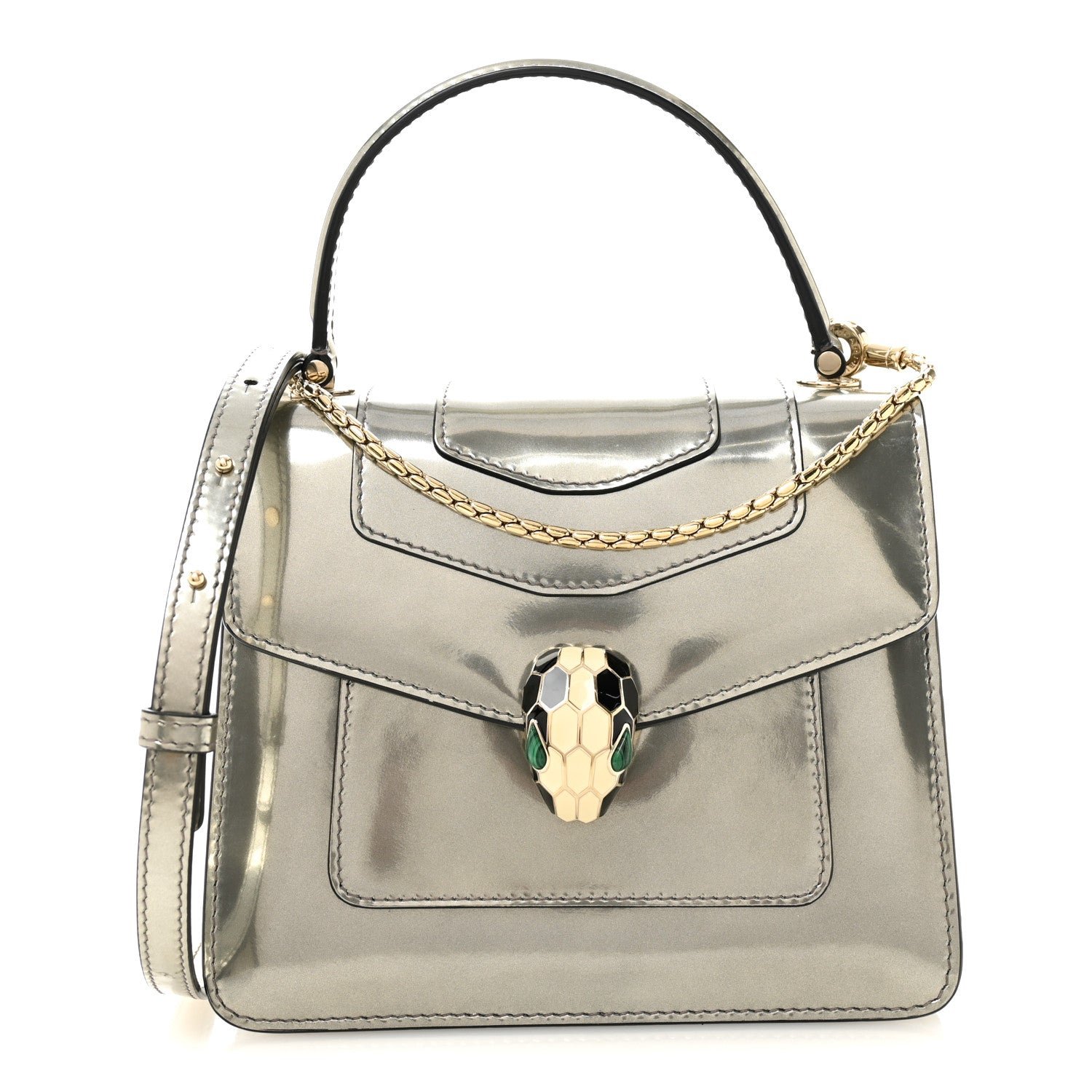 Bulgari Metallic Calfskin Serpenti Forever Top Handle Silver
