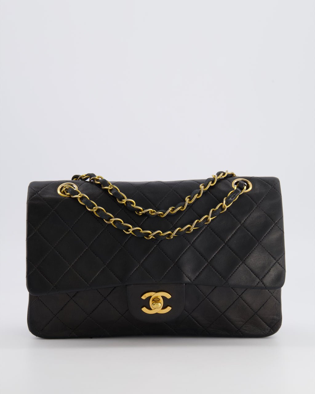Chanel Vintage Medium Classic Double Flap Bag in Black Lambskin Leather with 24K Gold Hardware