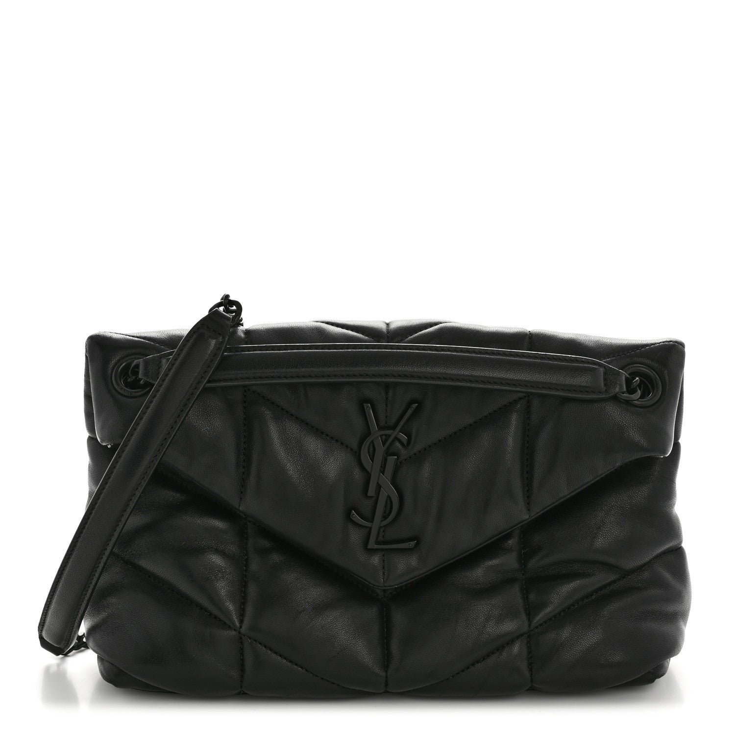 Saint Laurent Lambskin Quilted Monogram Monochrome Small Loulou Puffer Chain Satchel Black