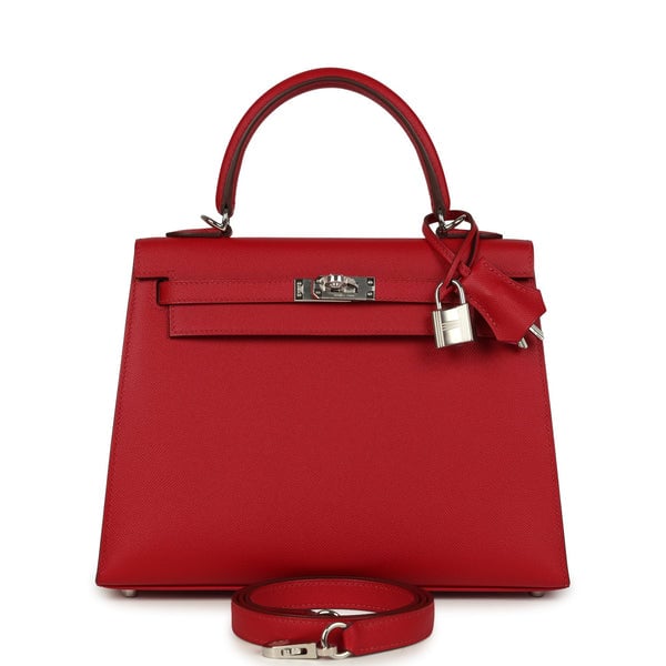Hermes Hermes Kelly Sellier 25 Rouge Piment Verso Madame Palladium Hardware