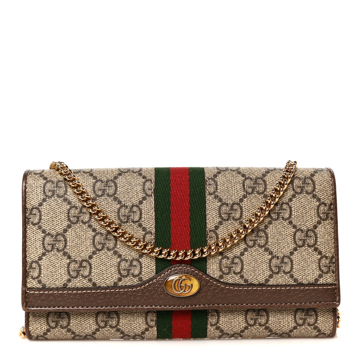 Gucci GG Supreme Monogram Web Ophidia Wallet On Chain Brown