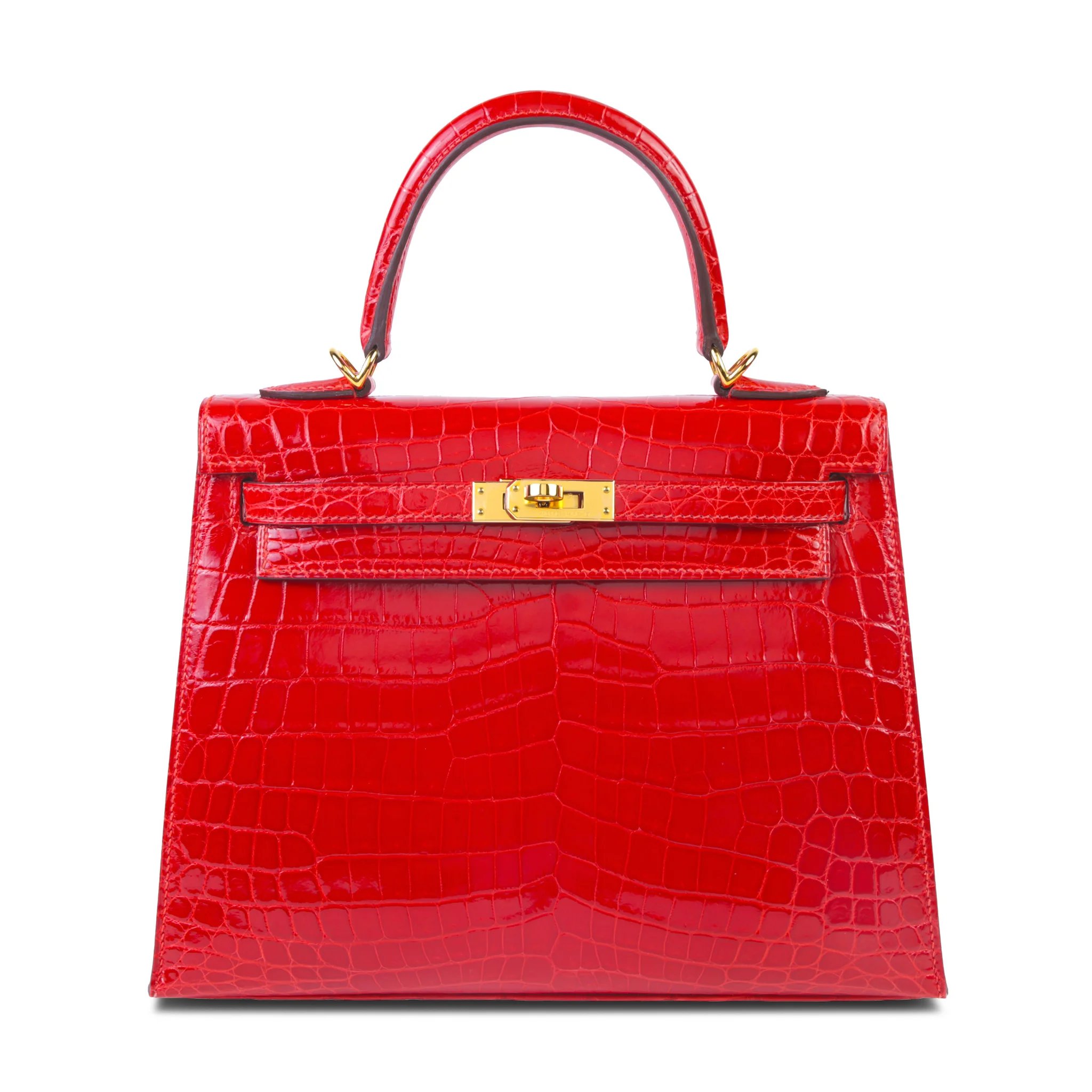 Excellent ( Rank SA ) HERMÈS Kelly 25 Sellier Geranium (D5) Shiny Niloticus Crocodile Gold hardware U (2022)