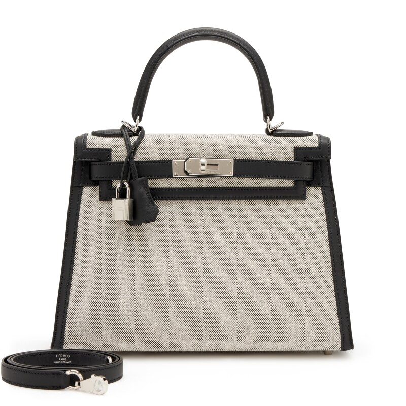 Hermes Black Swift and Ecru-Black Toile Sellier  Kelly 28 Palladium Hardware, 2025