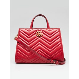 Gucci Red Quilted Leather Marmont 2.0 Metelasse Top Handle Small Satchel Bag