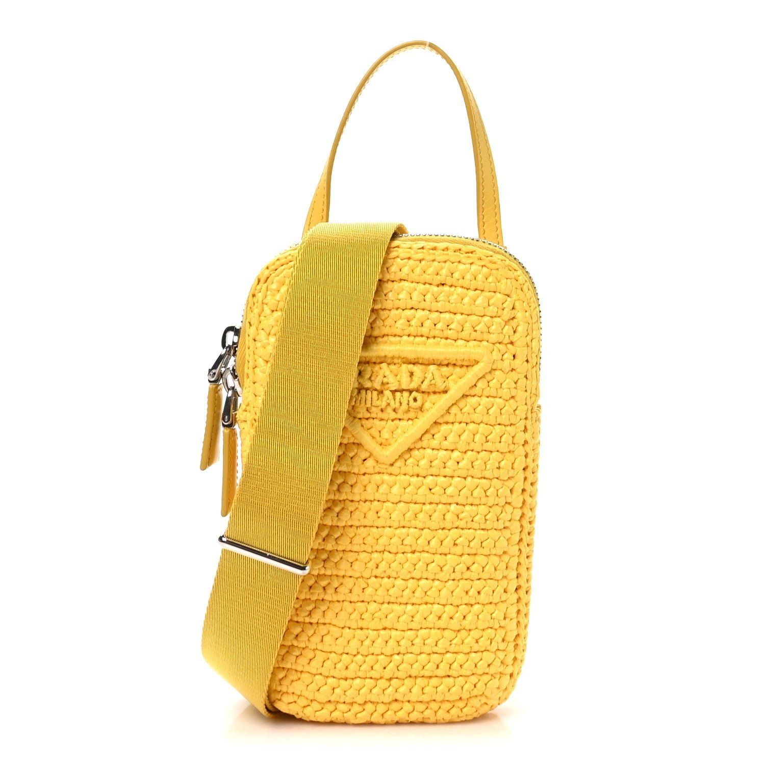 Prada Yarn Raffia Effect Crochet Mini Crossbody Bag Giallo