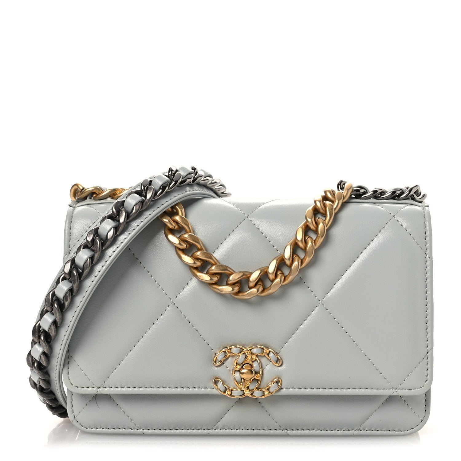 Chanel Lambskin Quilted Chanel 19 Wallet On Chain WOC Light Blue