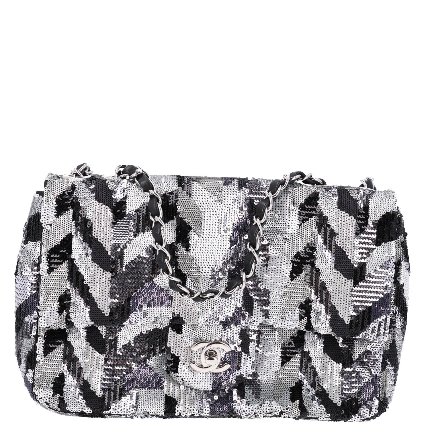 Chanel Sequin Medium Single Flap Silver Black
