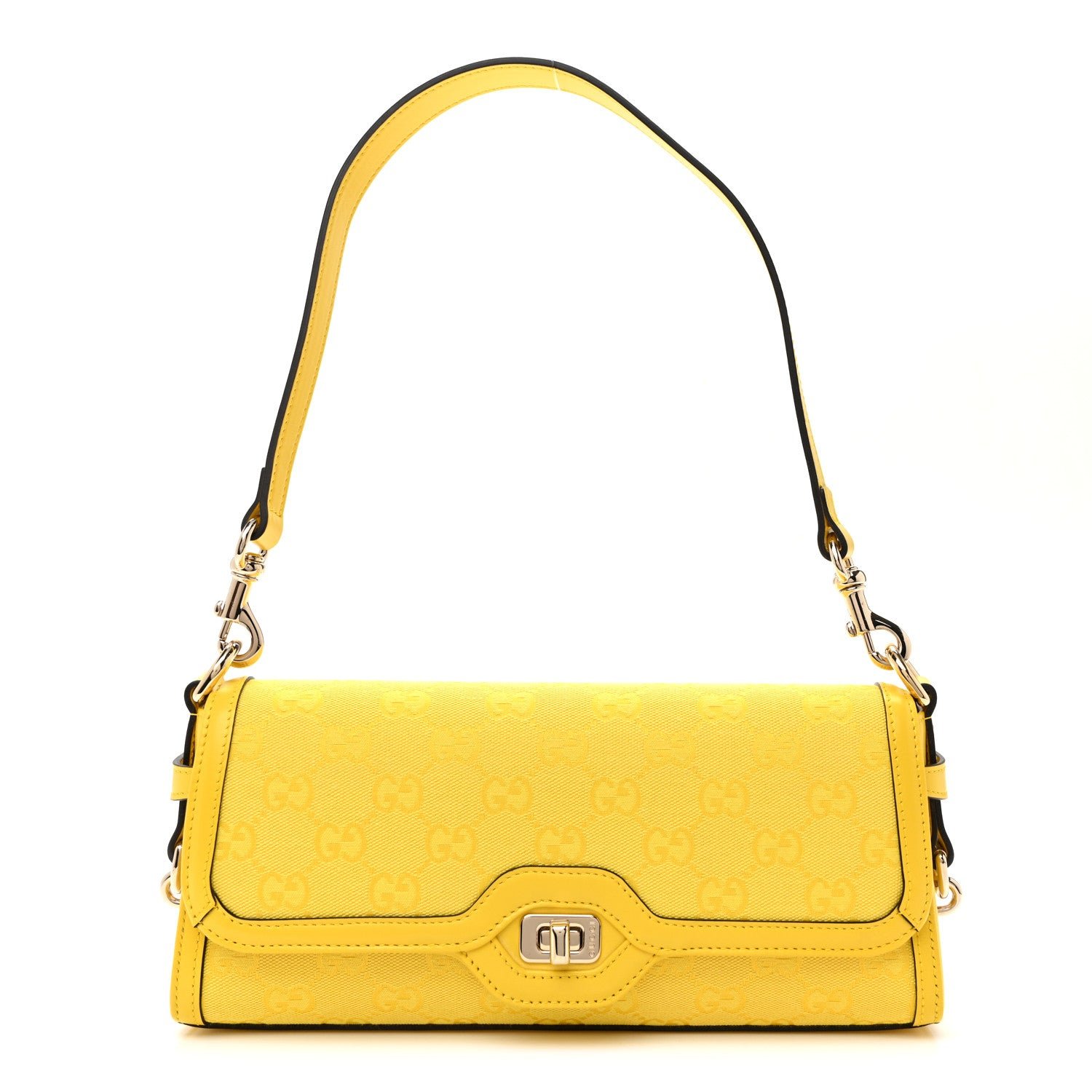 Gucci GG Monogram Textured Dollar Calfskin Small Luce Shoulder Bag Yellow