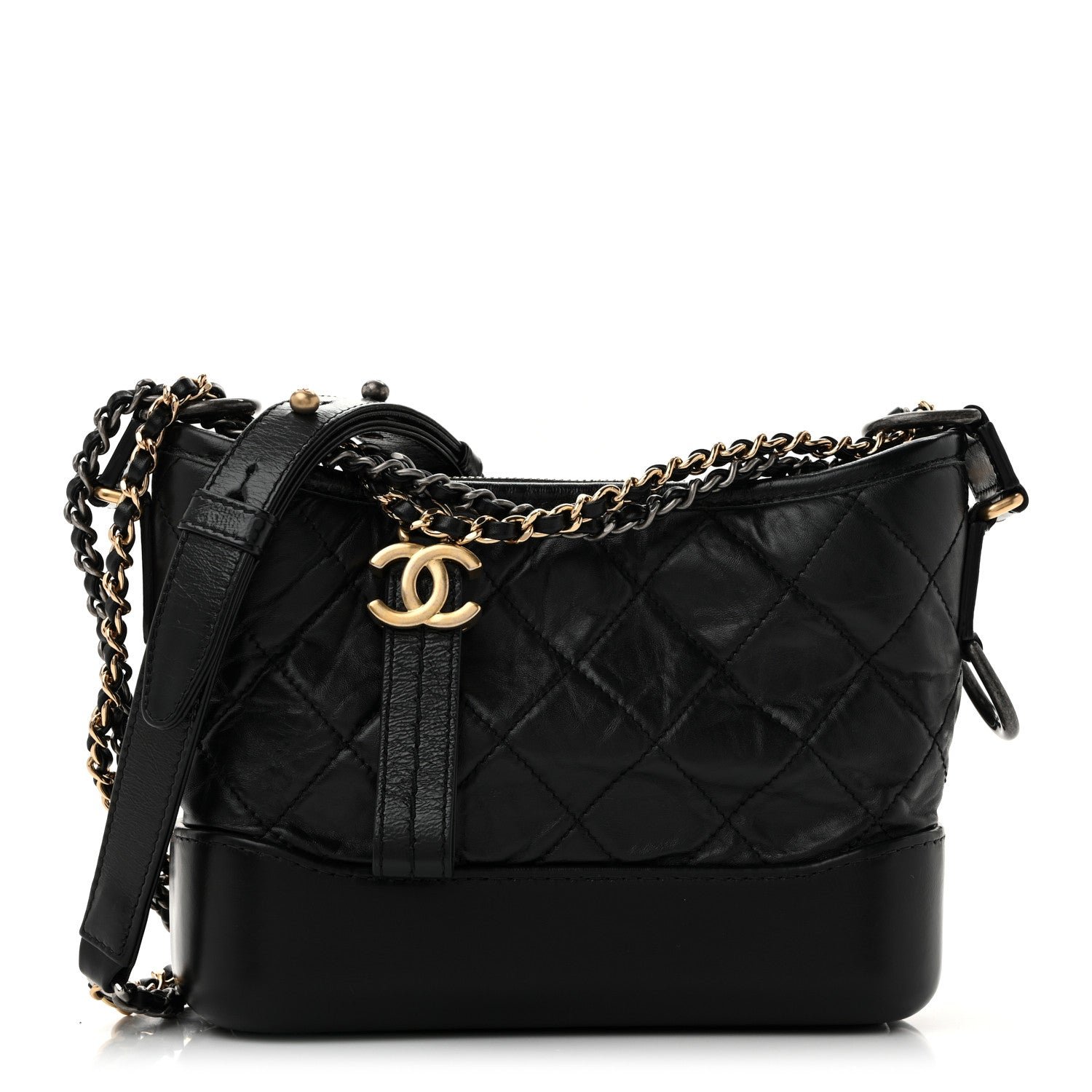 Chanel Aged Calfskin Quilted Small Gabrielle Hobo Black
