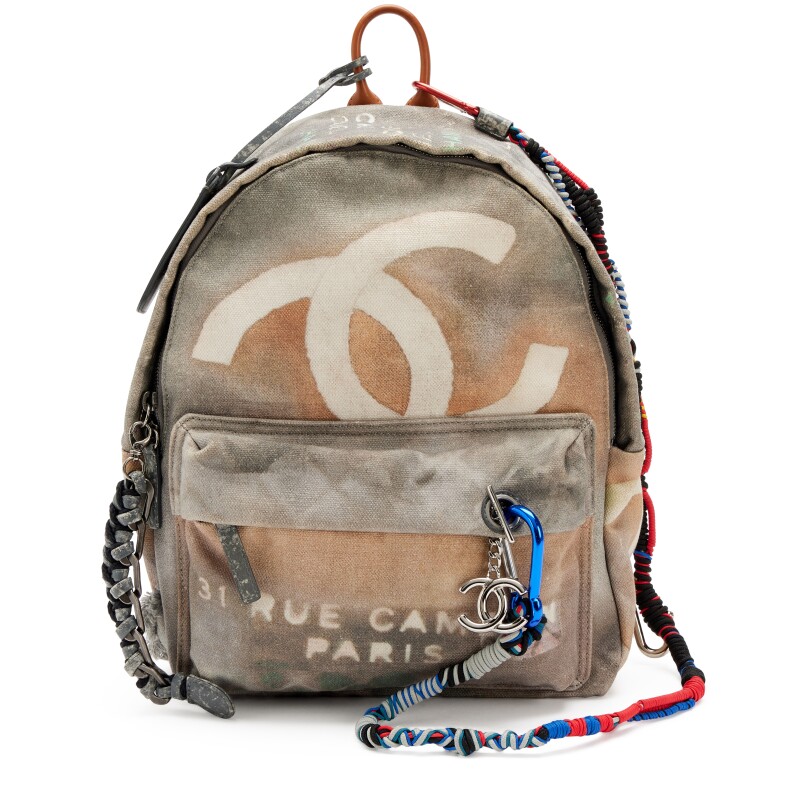 Grey and Multicolor Canvas Small Graffiti Art School Backpack Silver Hardware, 2014