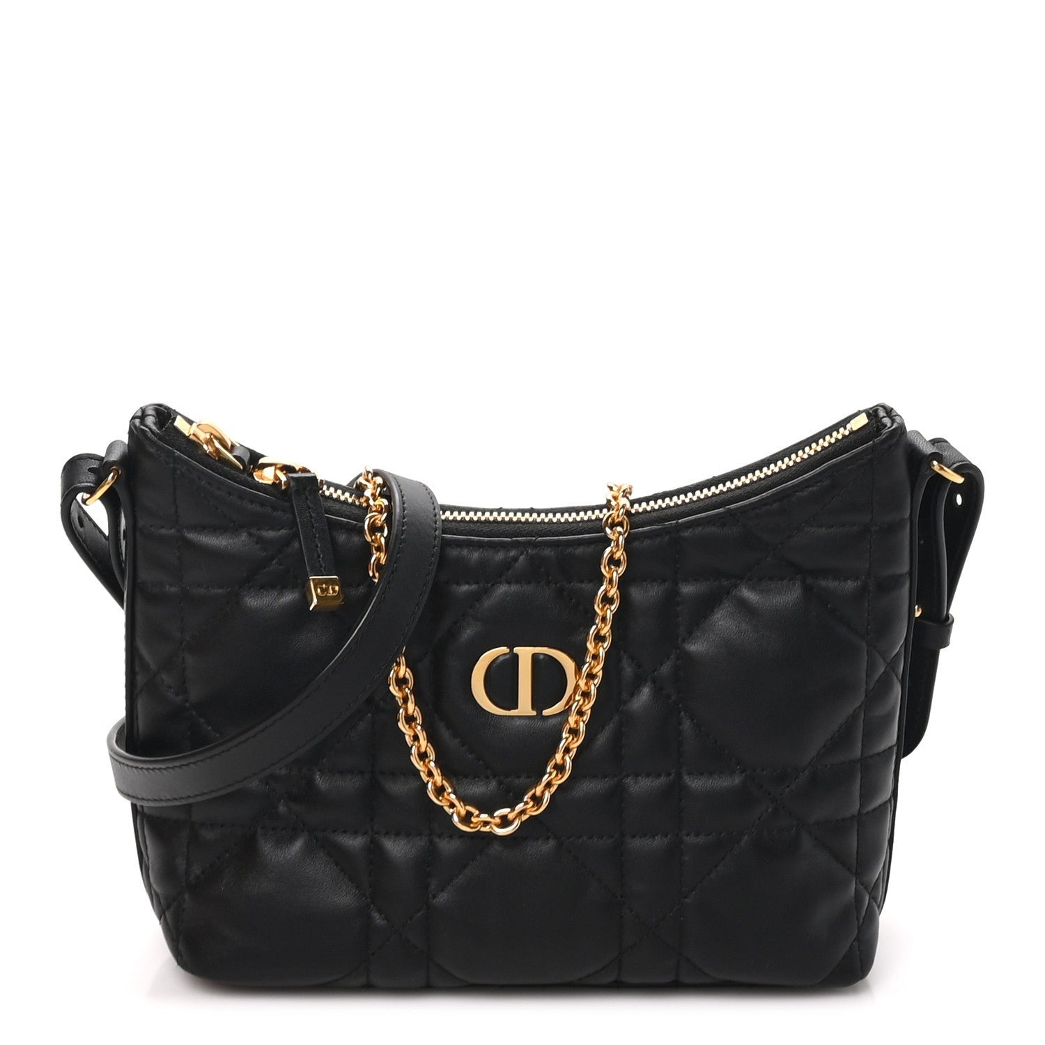 Christian Dior Calfskin Macrocannage Miss Caro Diorling Mini Bag with Chain Black
