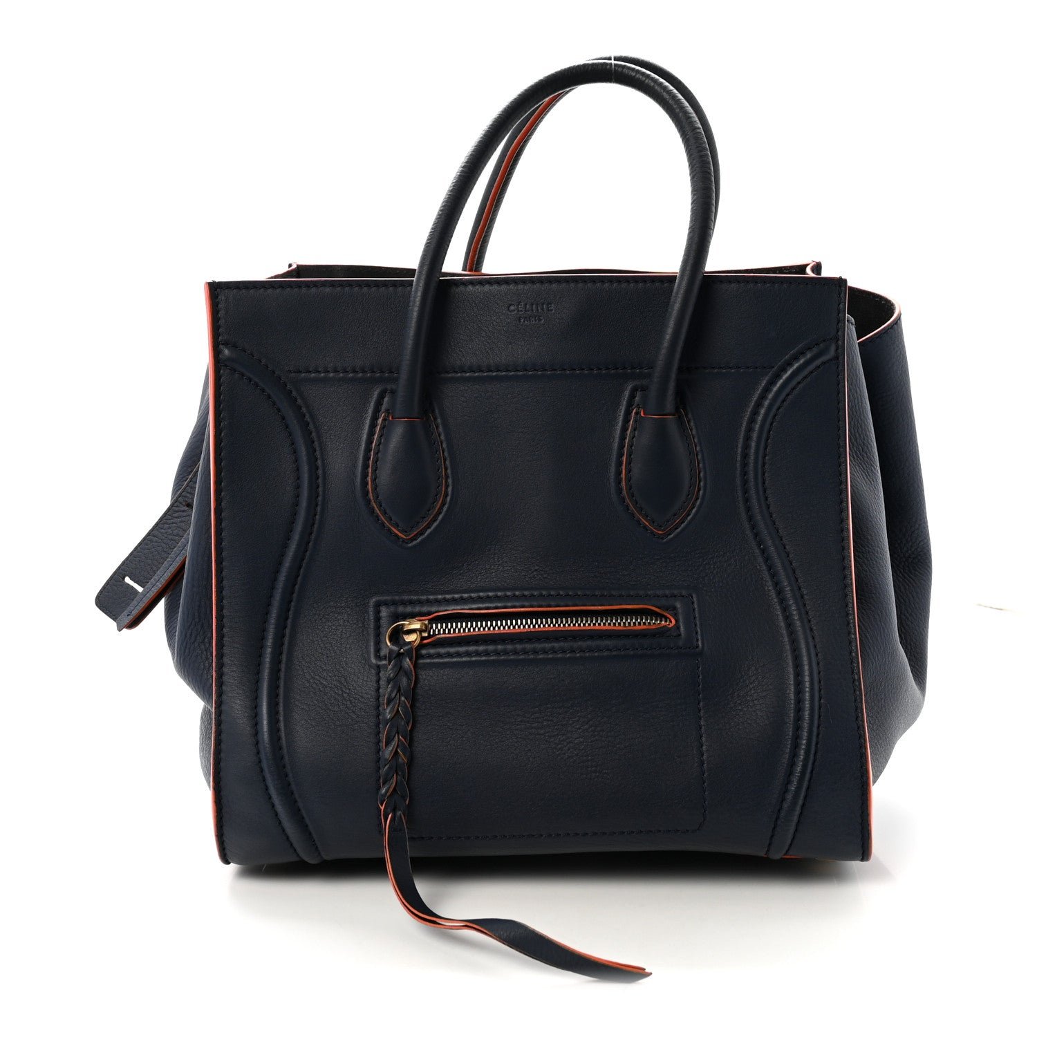 Celine Celine Drummed Leather Medium Phantom Luggage Royal Blue Orange Trim