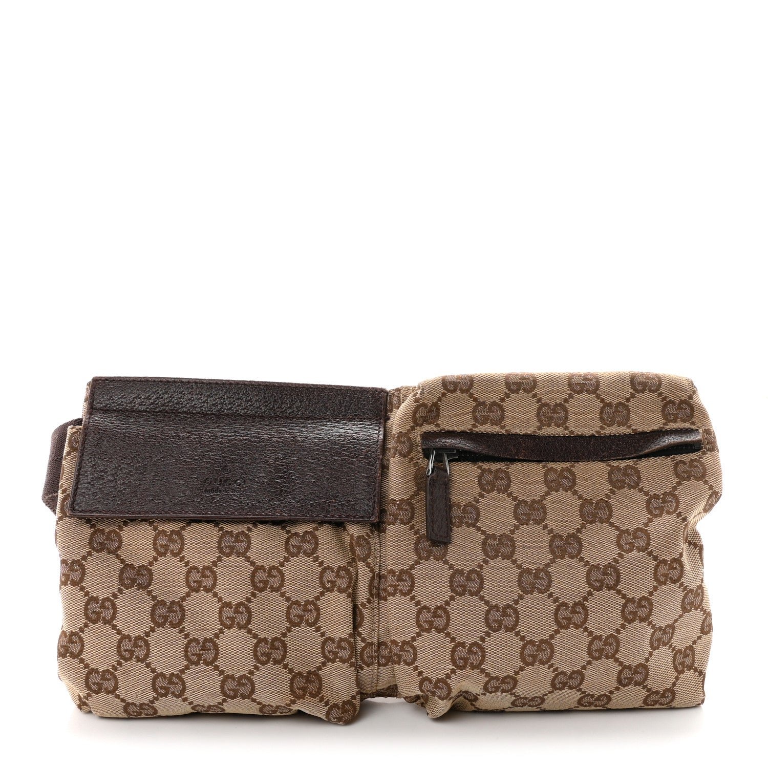 Gucci GG Monogram Double Pocket Belt Bag Dark Brown
