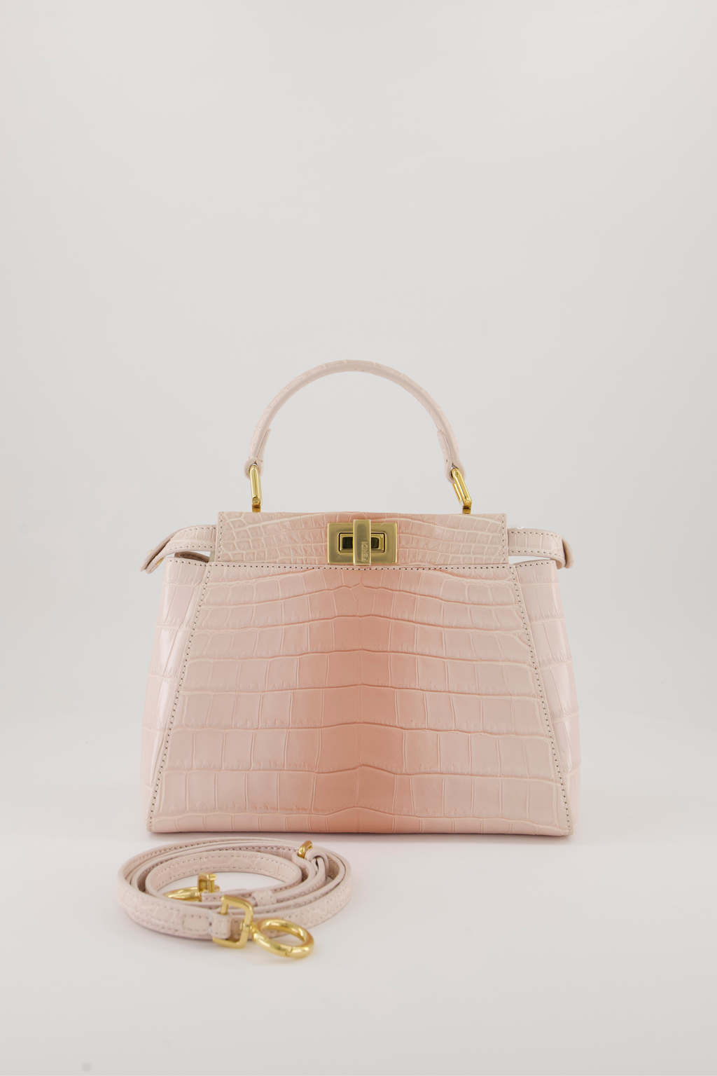 Fendi Mini Peekaboo in Egg Shell & Rose Niloticus Crocodile Leather with Gold Hardware