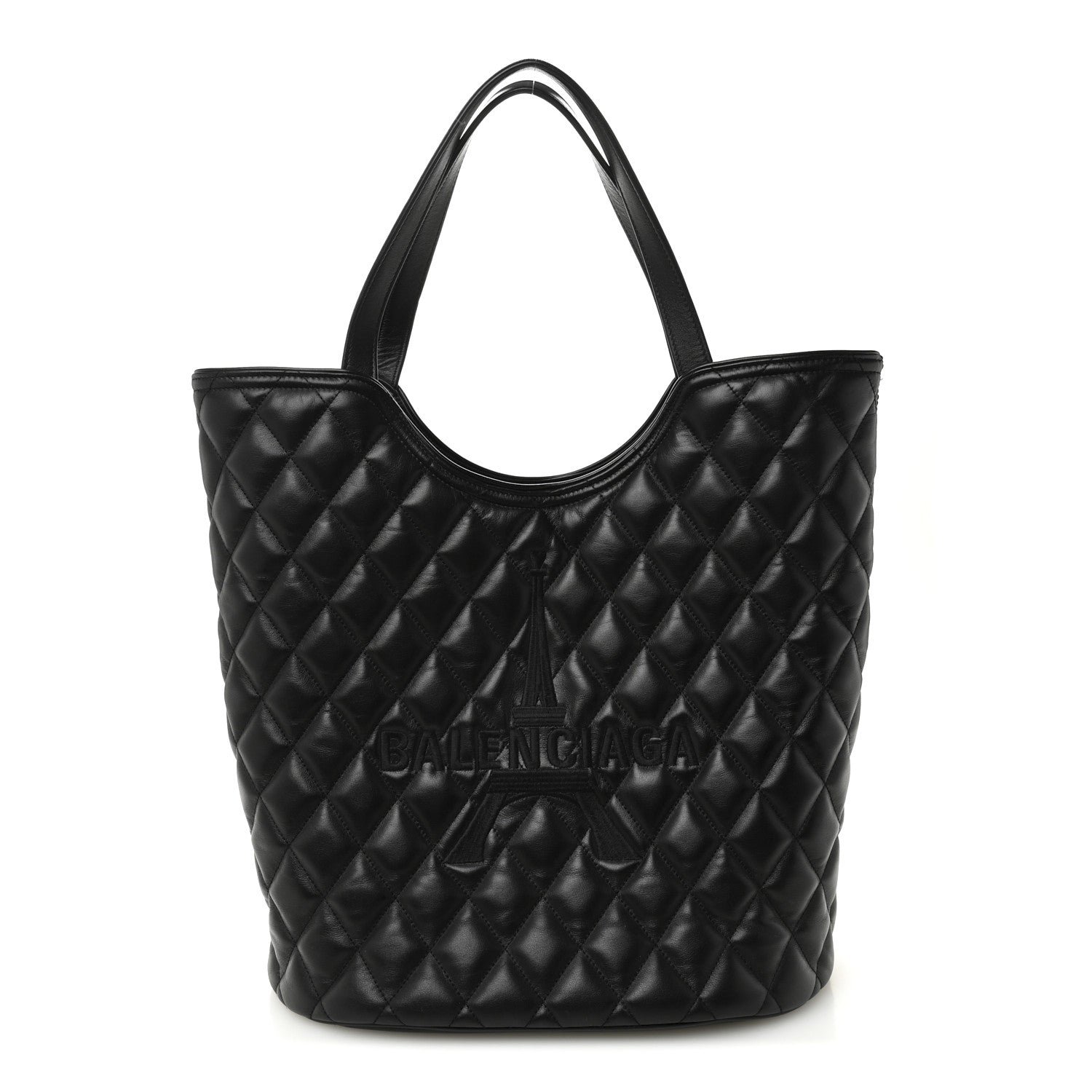 Balenciaga Calfskin Quilted Paris Shopper Tote Black