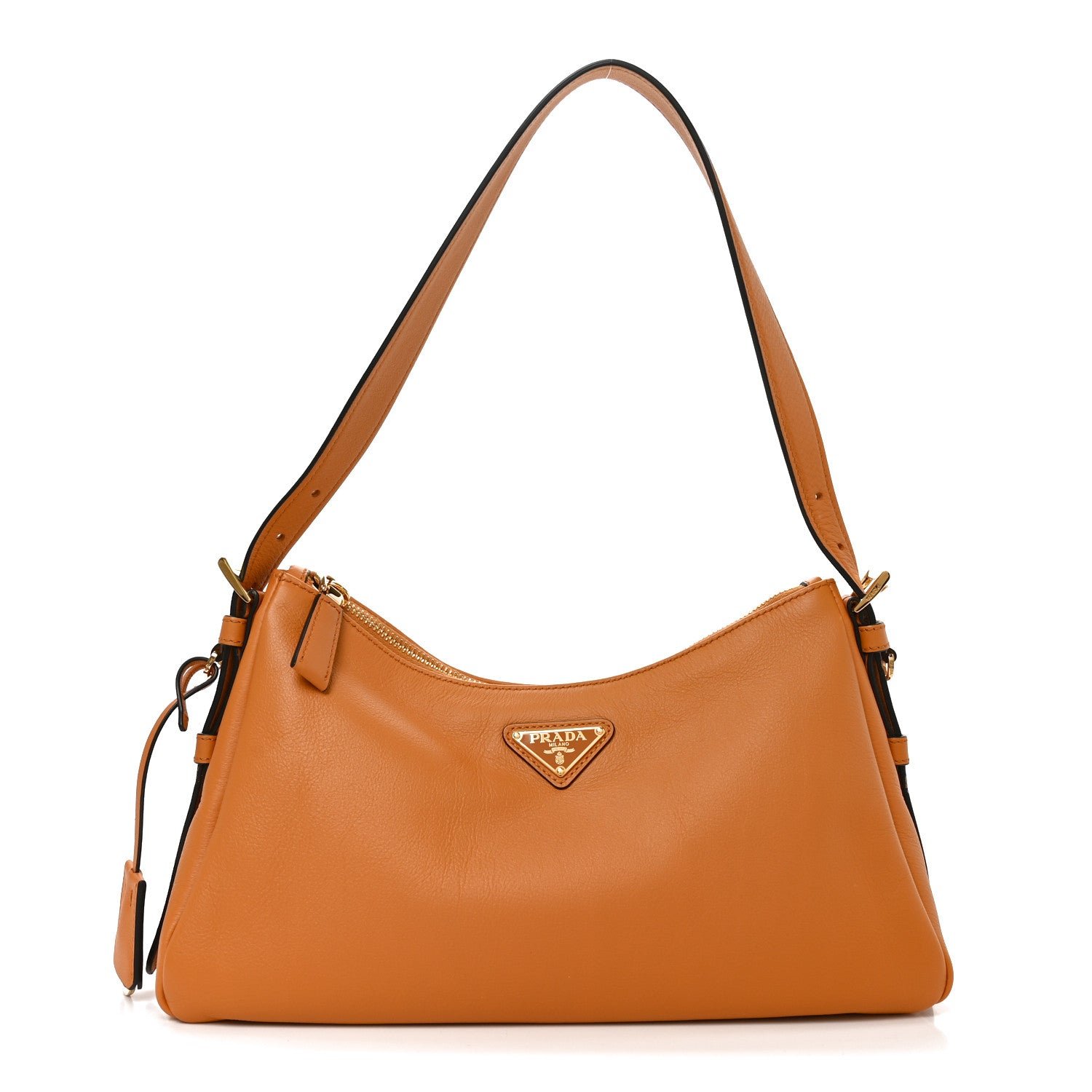 Prada Soft Calfskin Medium Aimee Shoulder Bag Caramel