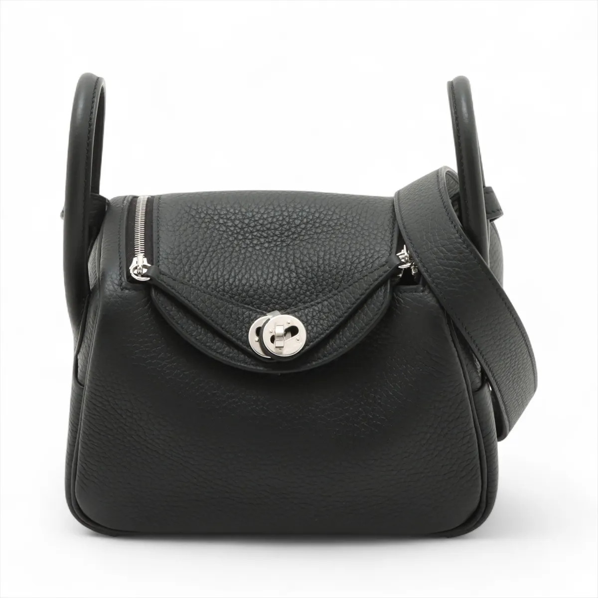 Hermès Lindy mini 20 Taurillon Clemence Black Silver Metal Fittings