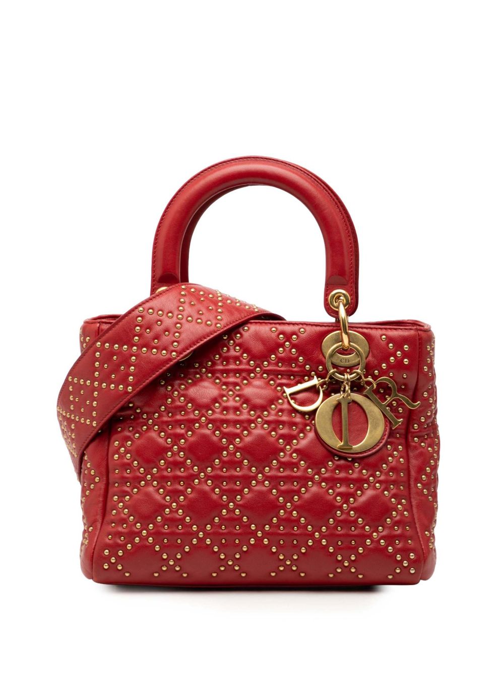 2017 Medium Lambskin Cannage Studded Supple Lady Dior satchel