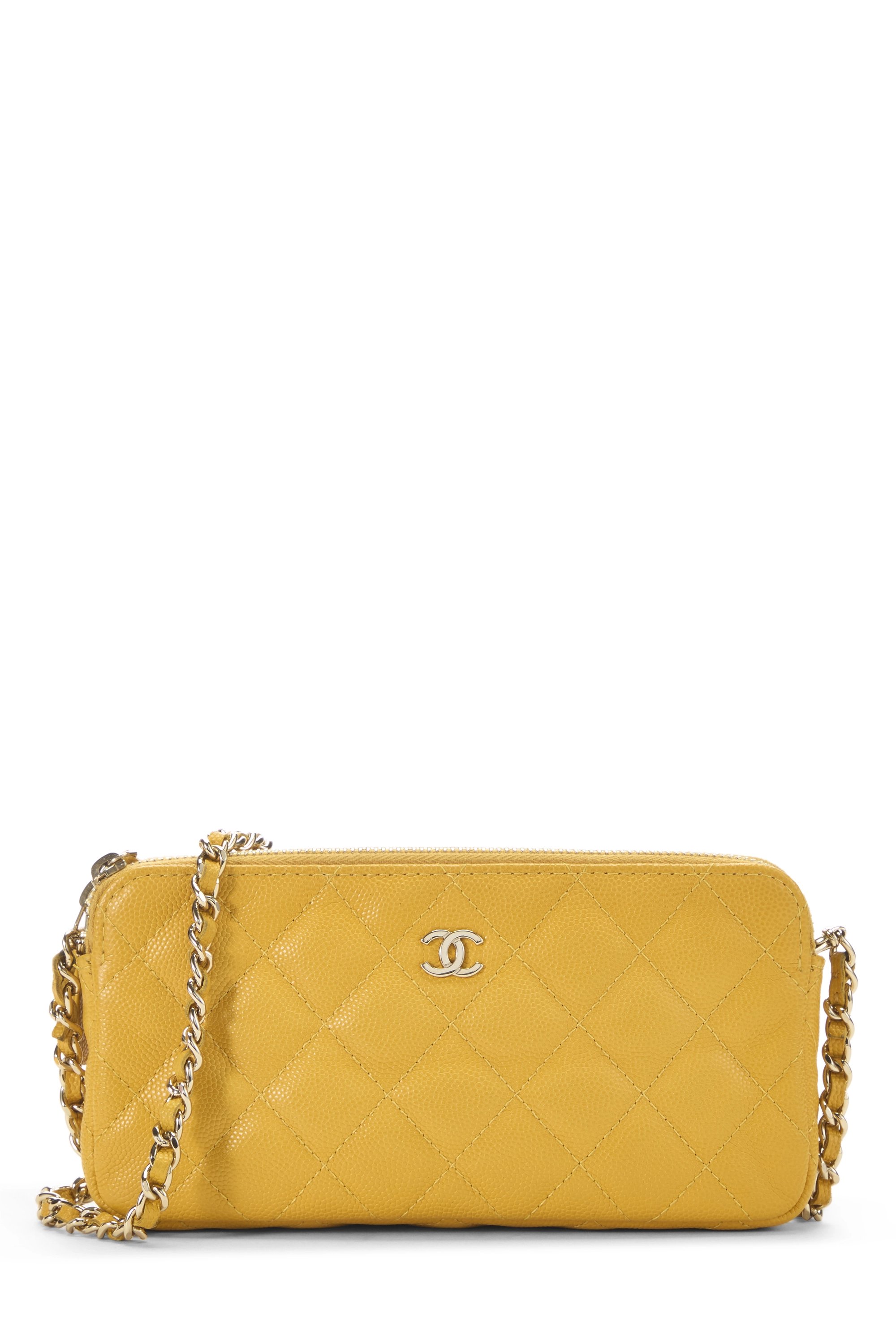 Yellow Quilted Caviar Double Zip Clutch