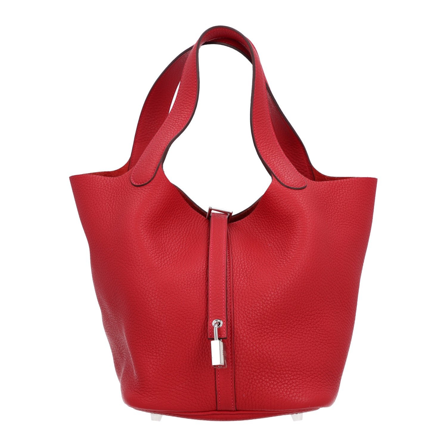 Hermes Taurillon Clemence Picotin Lock 22 MM Rouge Casaque