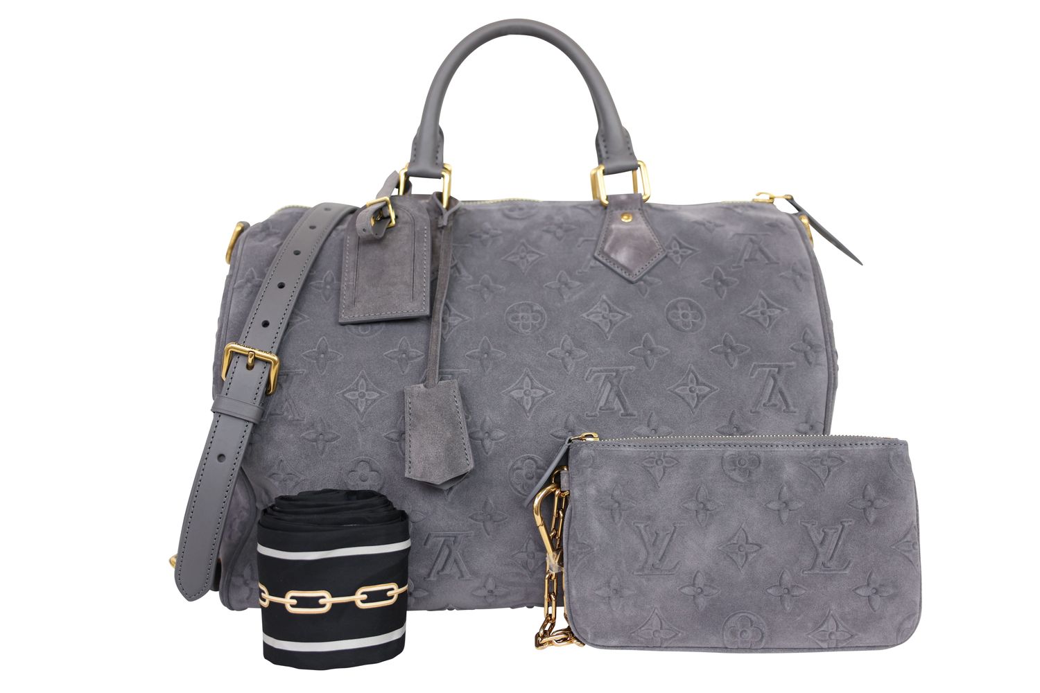 Louis Vuitton Louis Vuitton Speedy P9 Bandouliere 40 Bag, Gray Autres Cuirs Monogram Suede and Cowhide with Gold Hardware, New in Box WA001