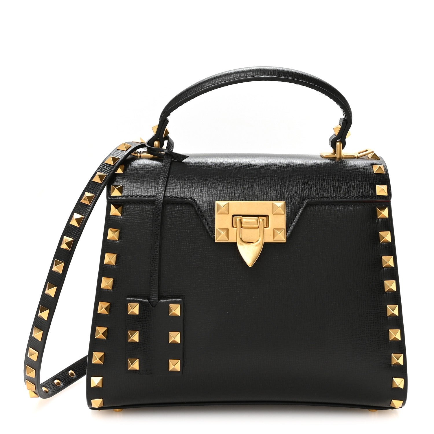 Valentino Garavani Grainy Calfskin Small Rockstud Alcove Top-Handle Flap Bag Black