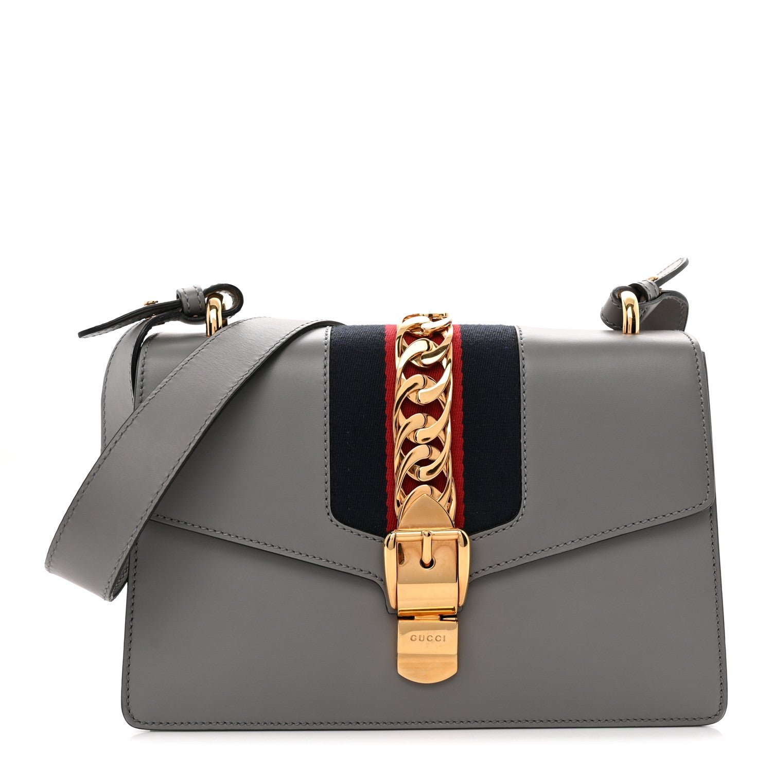 Gucci Calfskin Small Sylvie Shoulder Bag Deep Grey