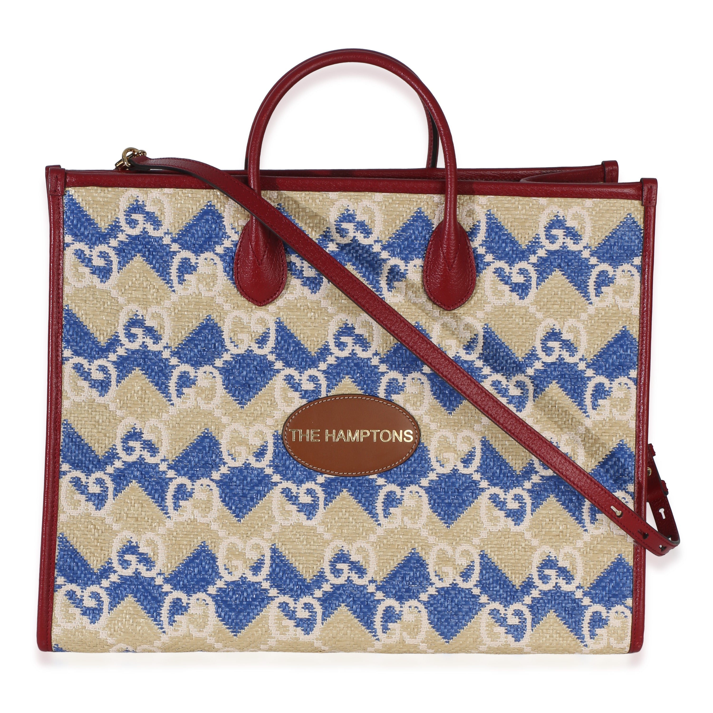 Red Blue Multicolor The Hamptons GG Raffia Large Tote