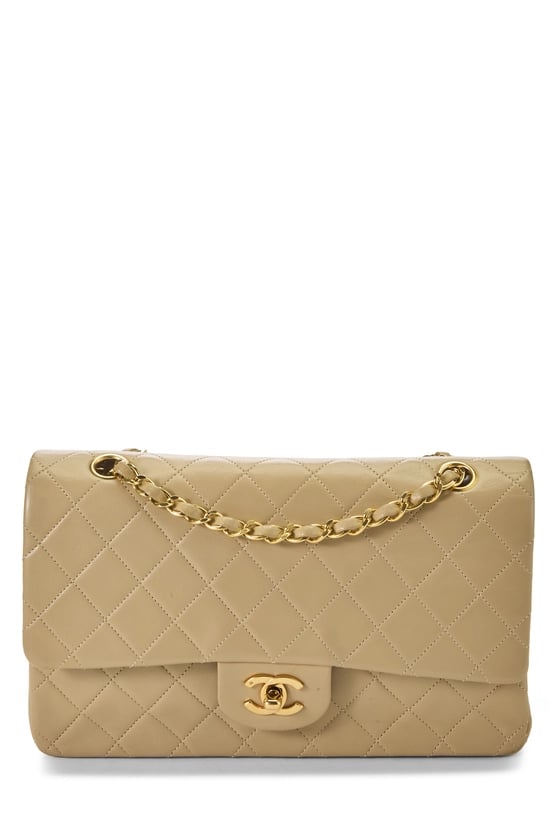 Beige Quilted Lambskin Classic Double Flap Medium