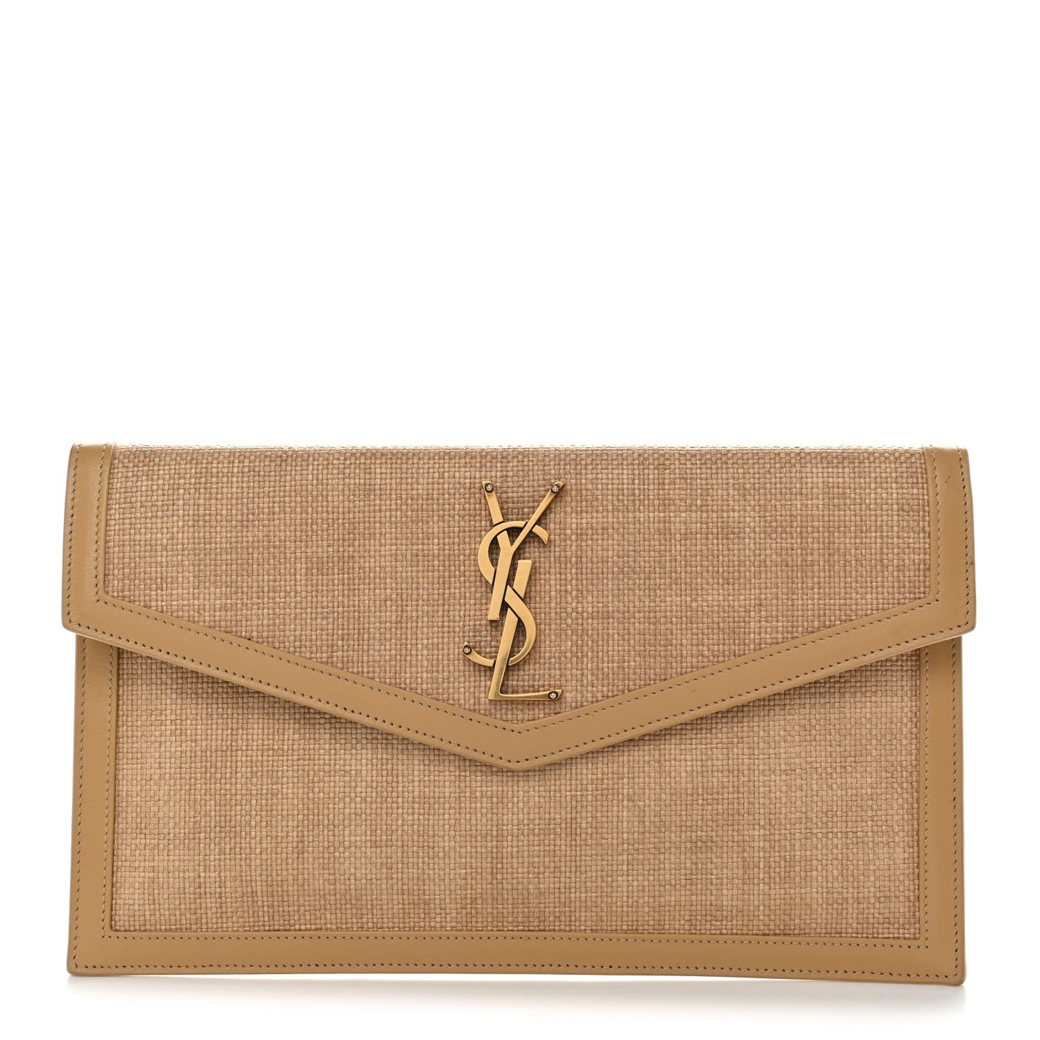 Saint Laurent Micro Raffia Monogram Uptown Chain Wallet Natural Hay Blush