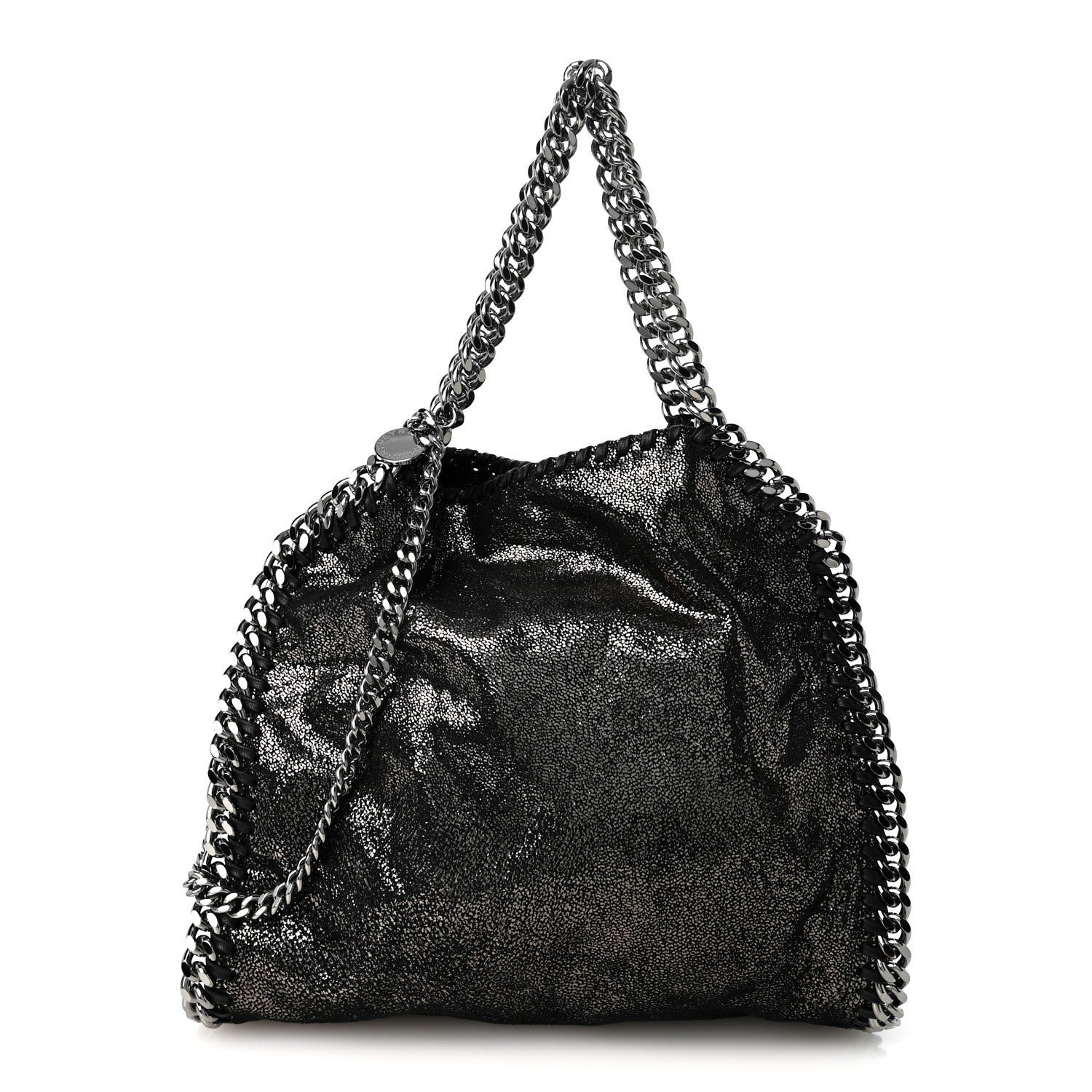 Stella McCartney Chamois Shiny Dotted Mini Falabella Fold Over Tote Ruthenium